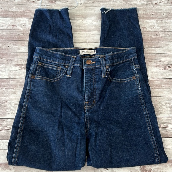 Madewell 10" High Rise Dark Wash Raw Hem Skinny Jeans - Picture 4 of 14